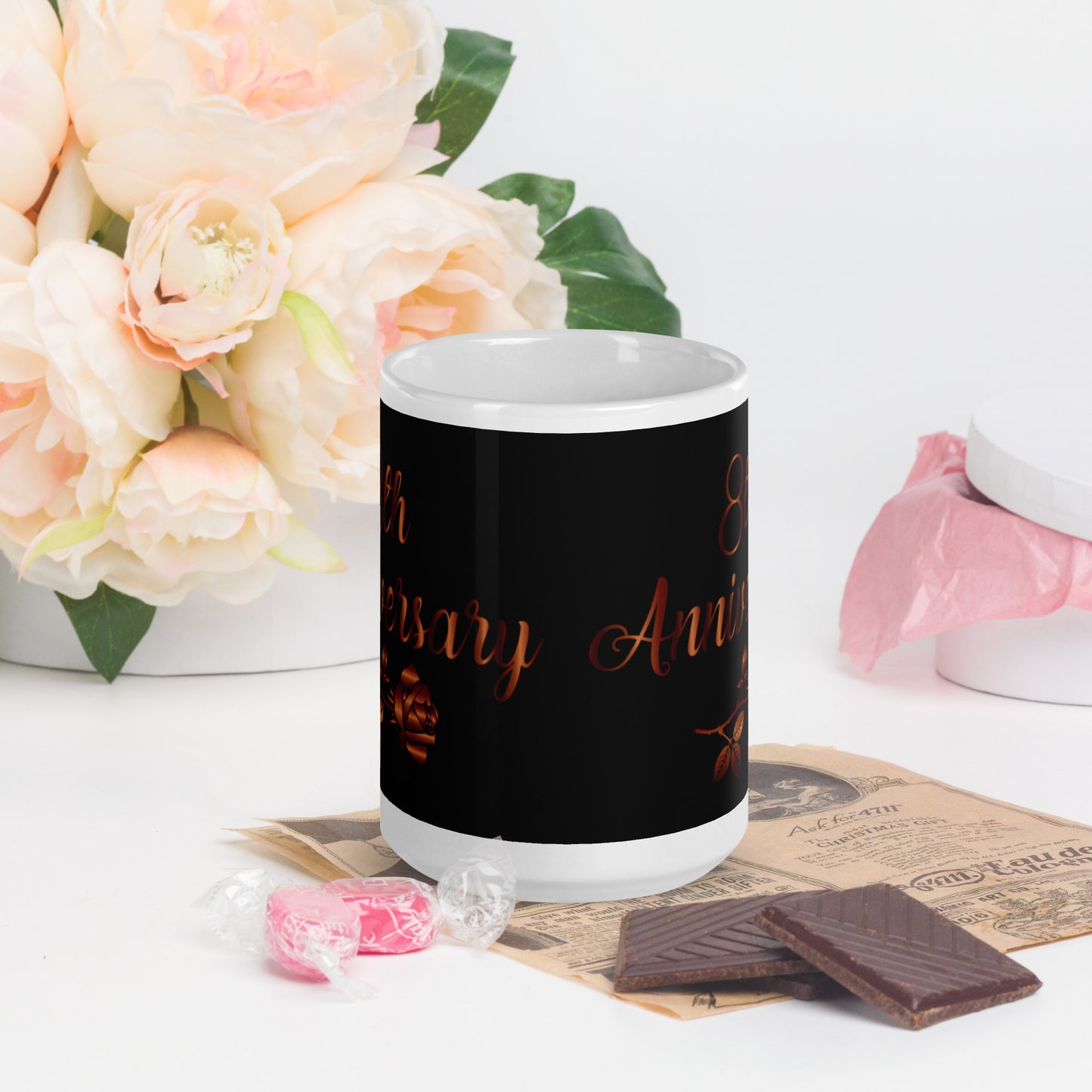 8th Anniversary White glossy mug