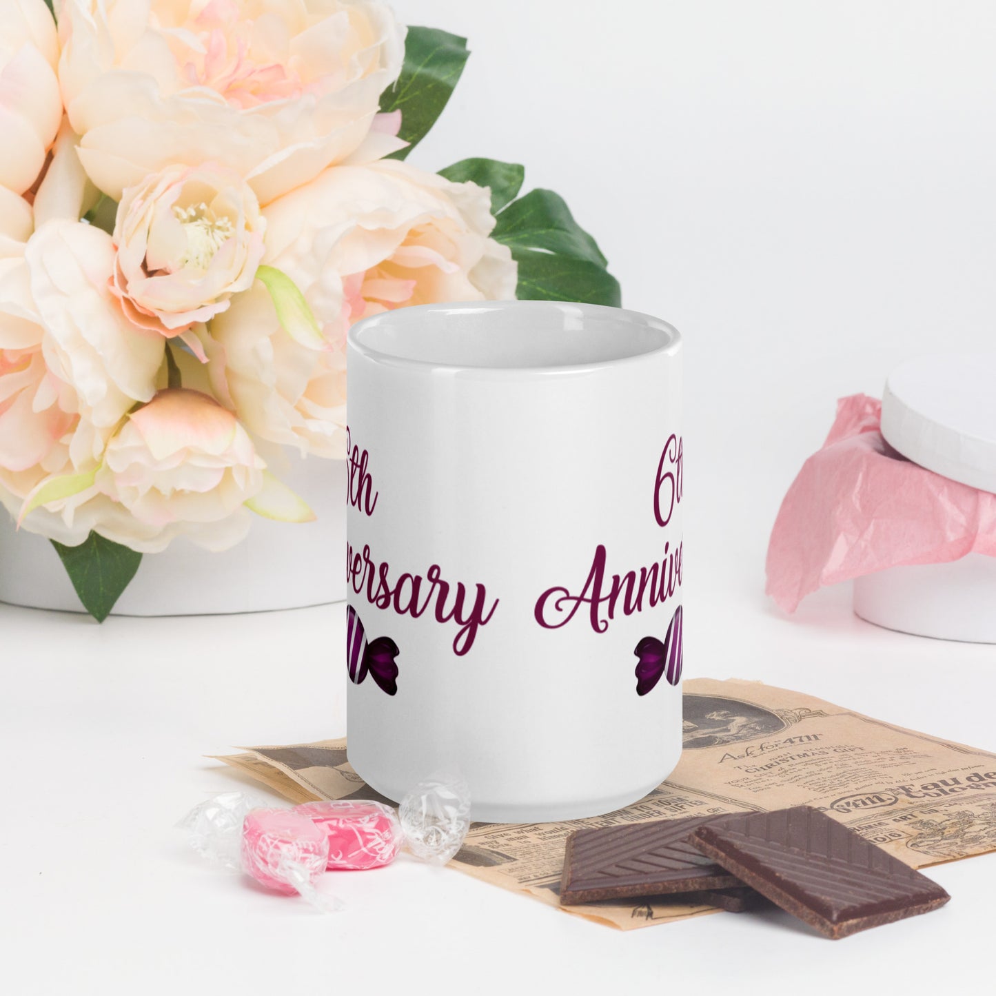 6th Anniversary White glossy mug