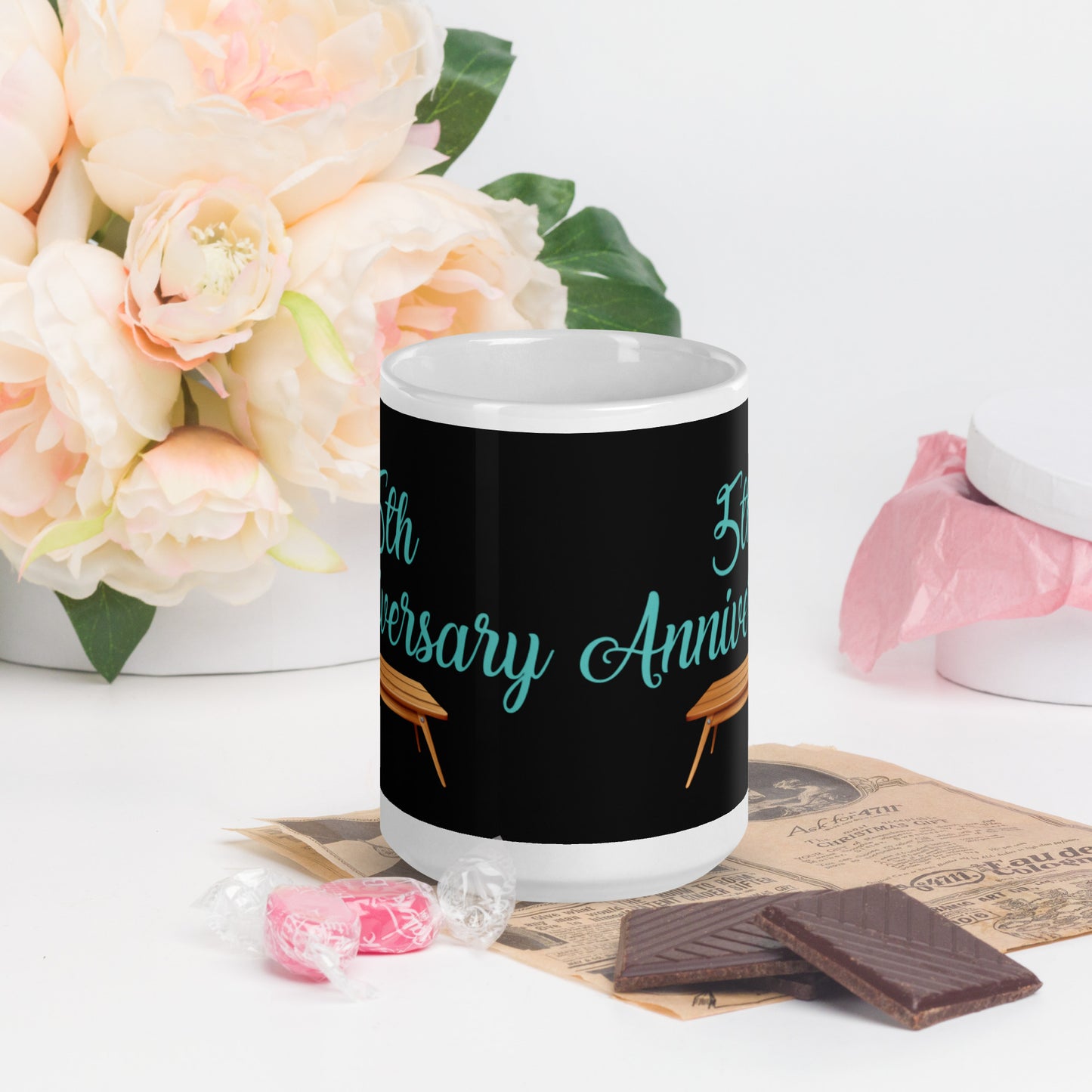 5th Anniversary White glossy mug