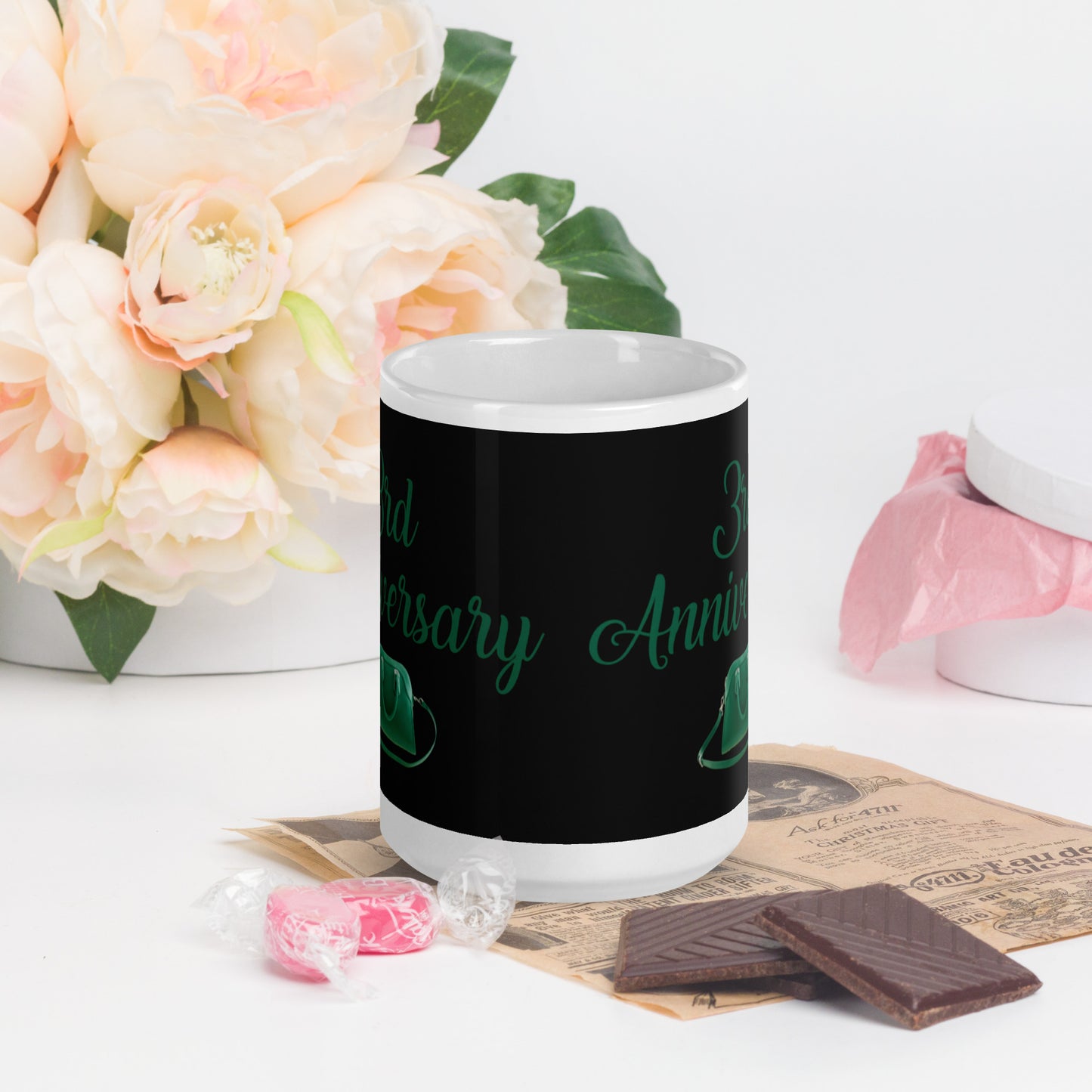 3rd Anniversary White glossy mug