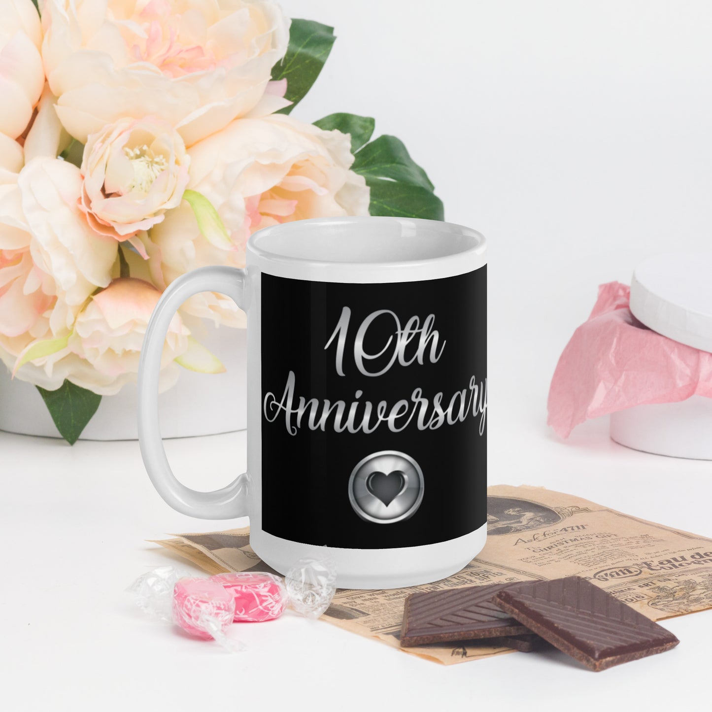 10th Anniverdary White glossy mug