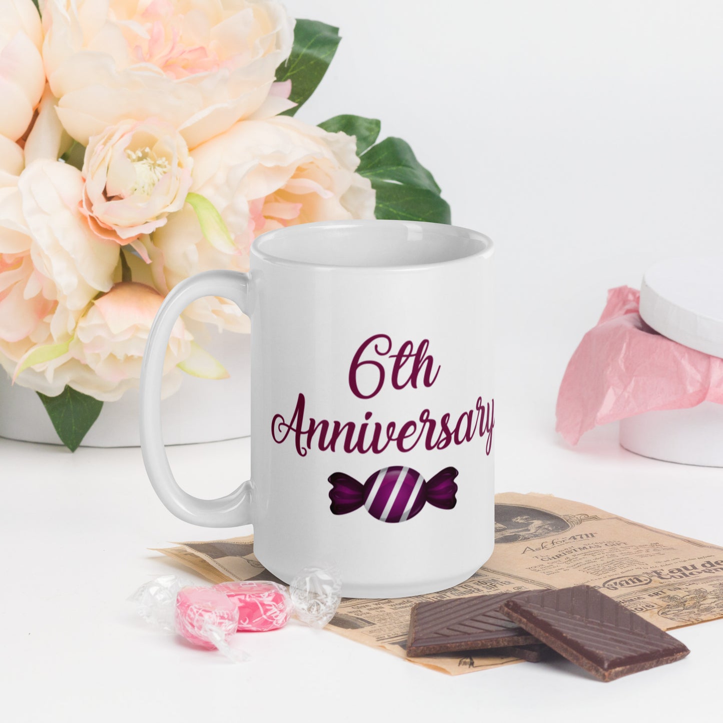 6th Anniversary White glossy mug