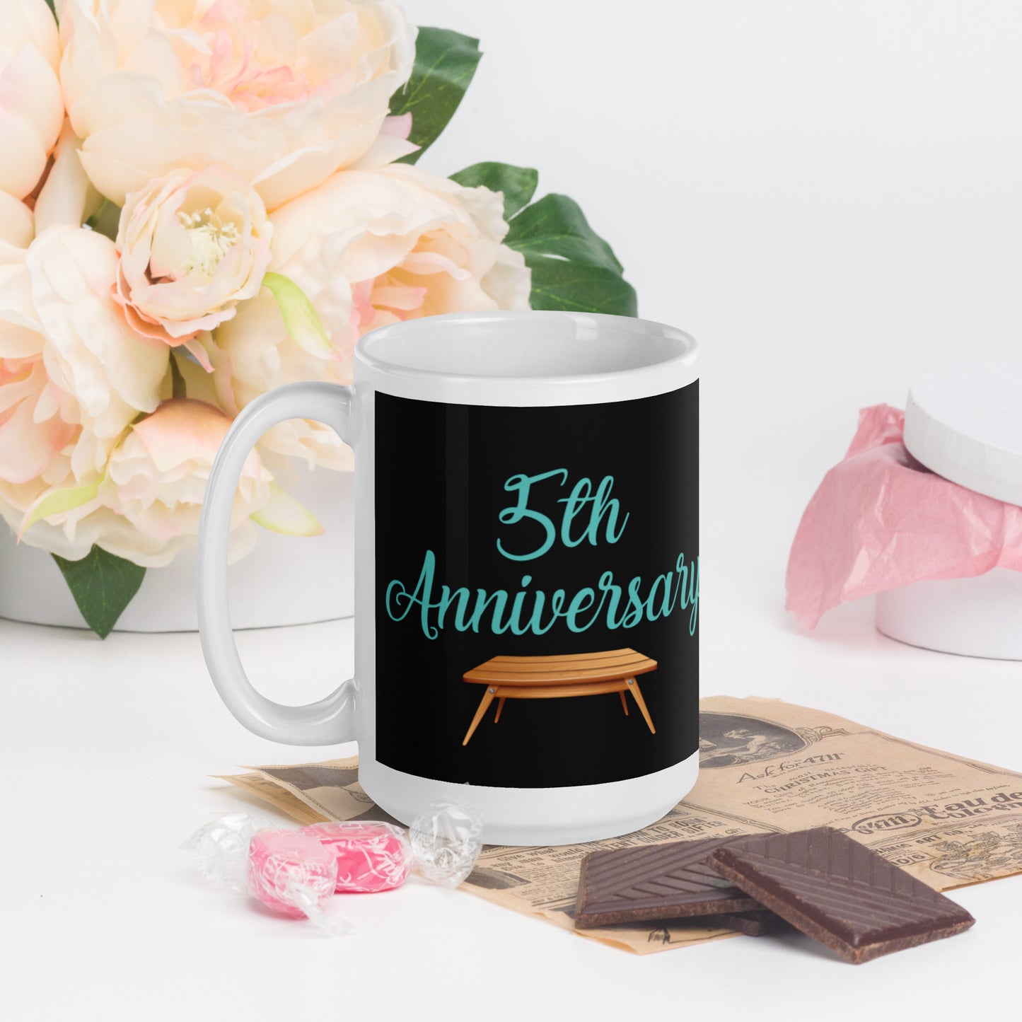 5th Anniversary White glossy mug