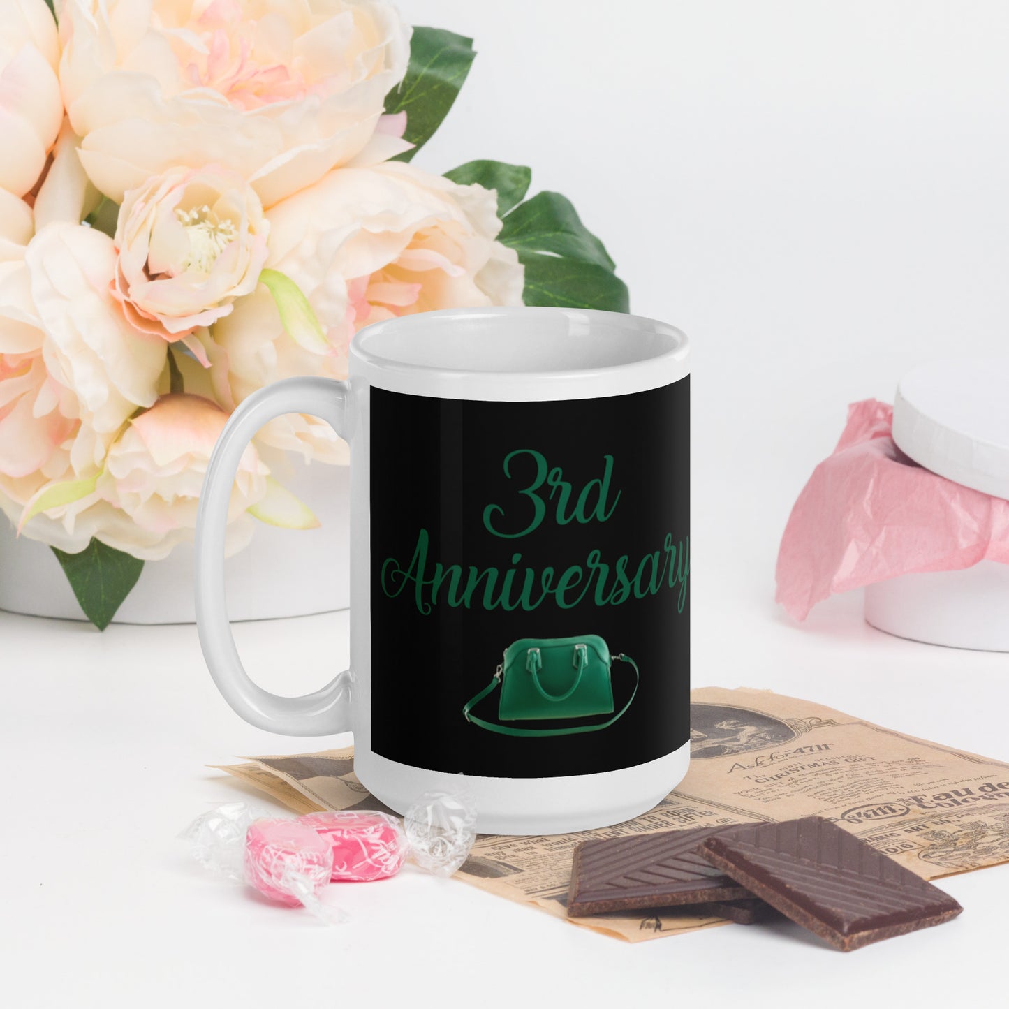 3rd Anniversary White glossy mug