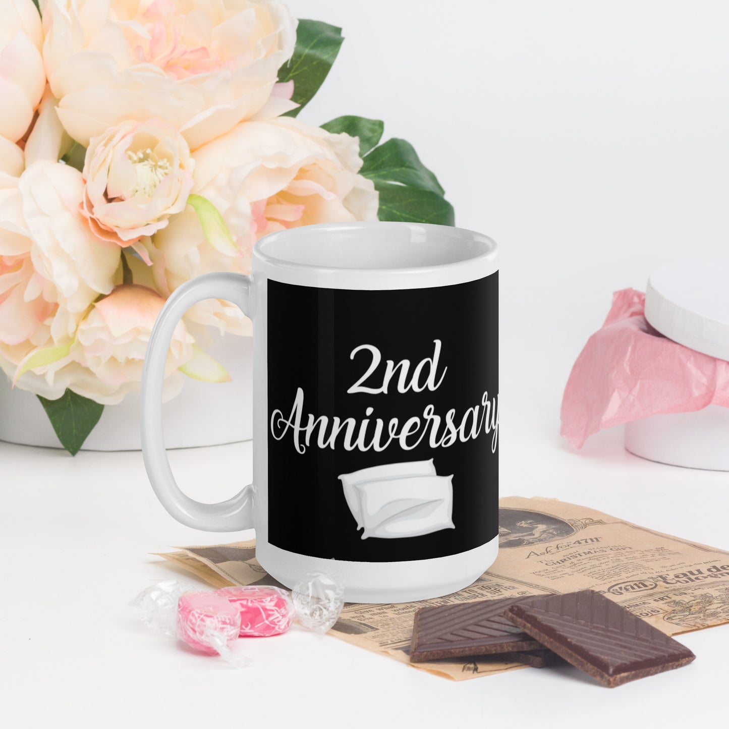 2nd Anniversary White glossy mug