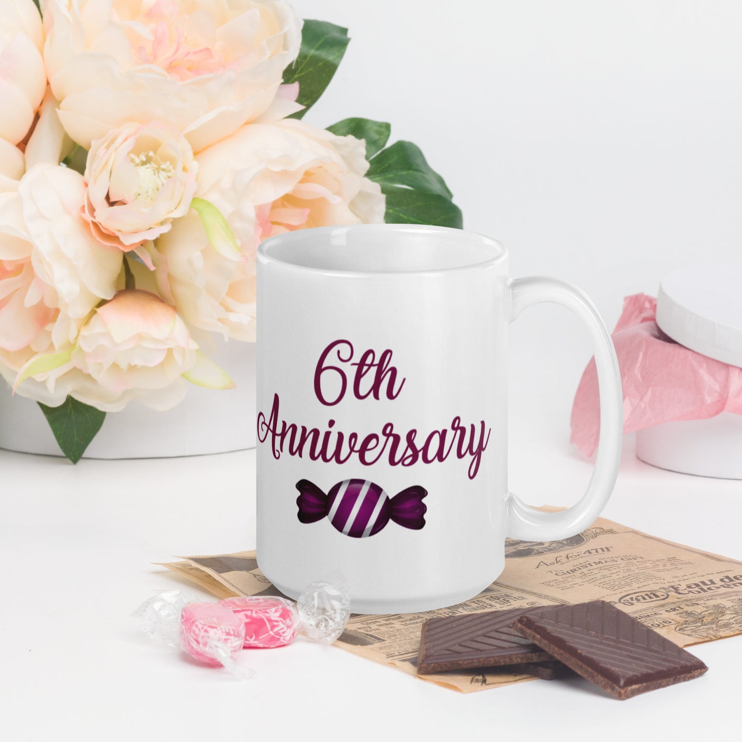 6th Anniversary White glossy mug