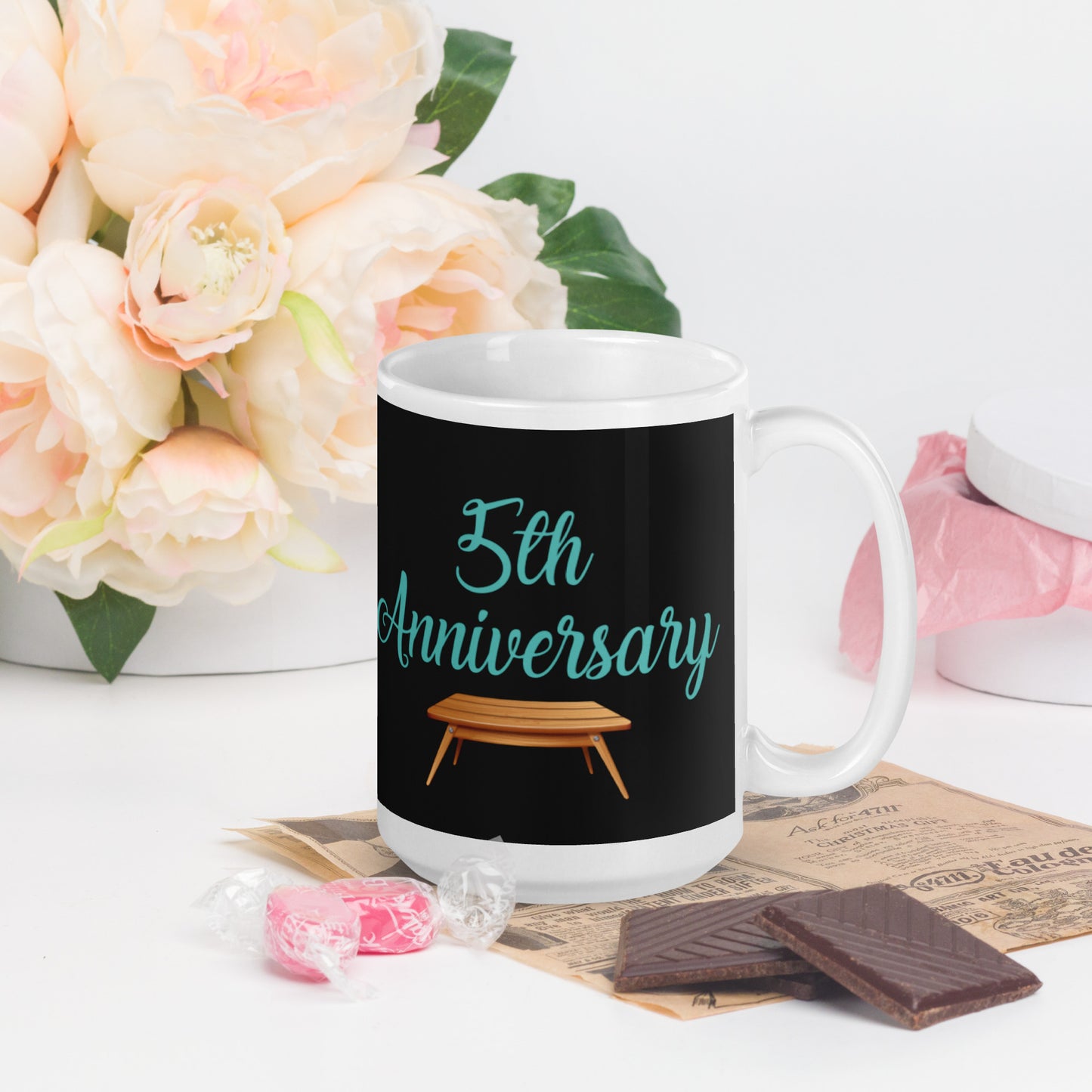 5th Anniversary White glossy mug