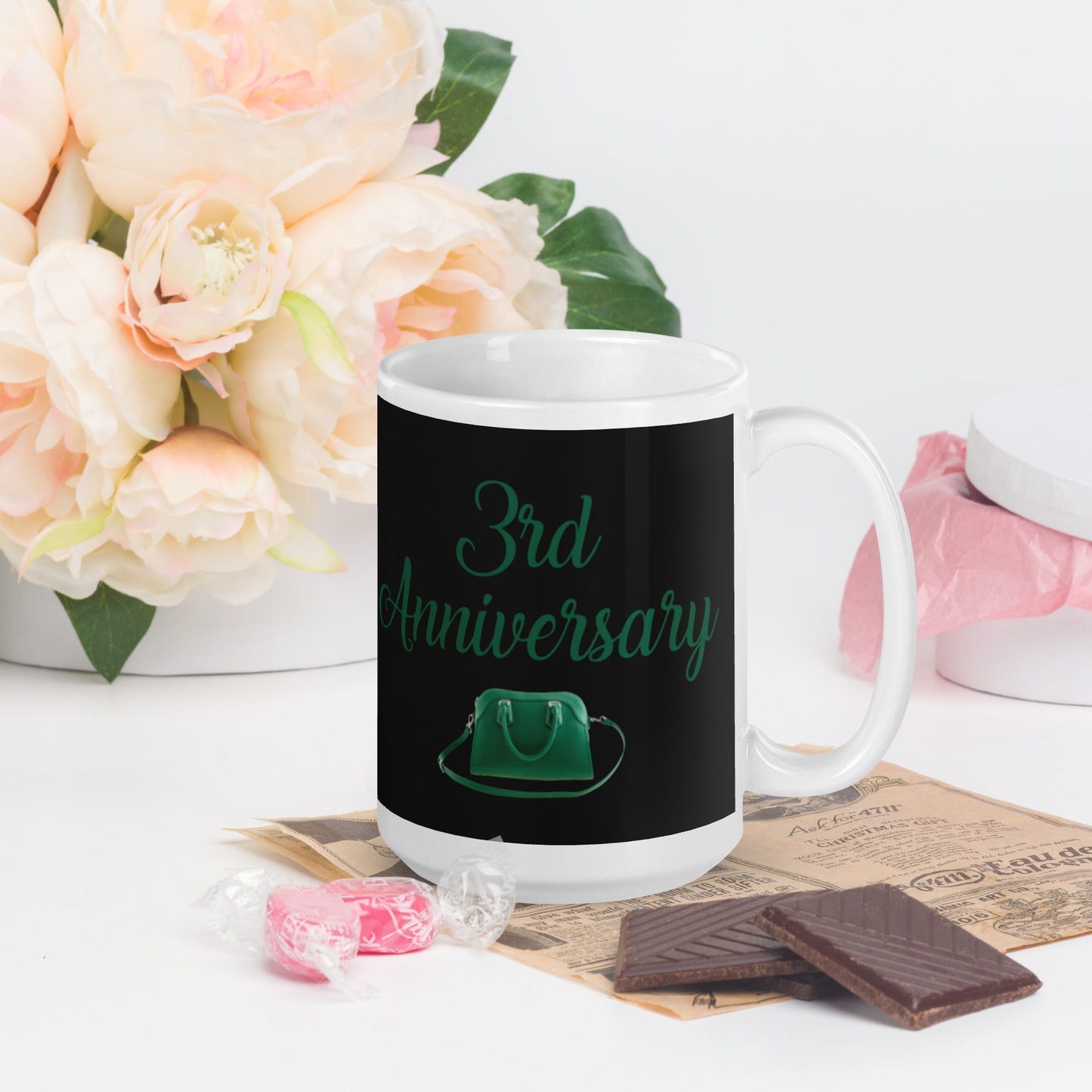 3rd Anniversary White glossy mug