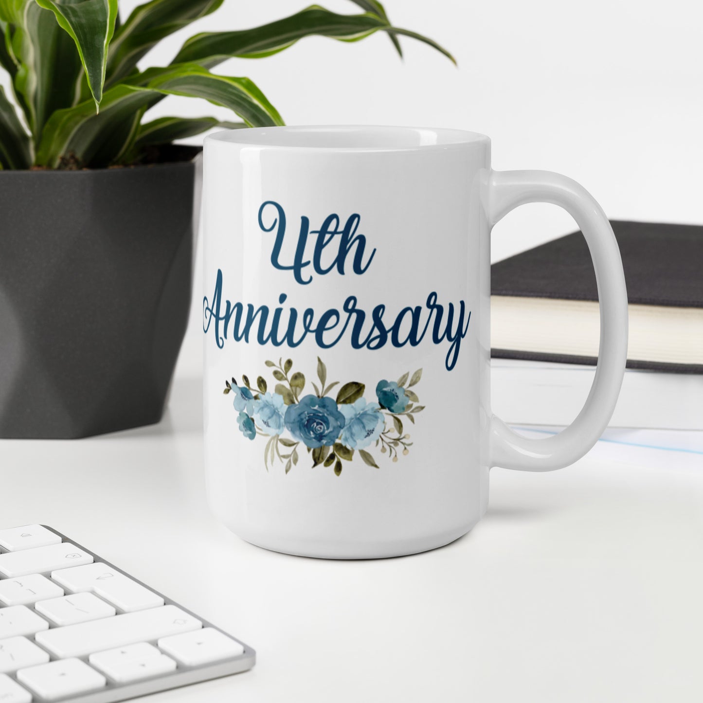 4th Anniversary White glossy mug