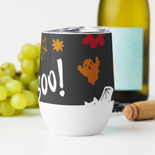 Happy Halloween Boo Yellow Red Black Wine tumbler